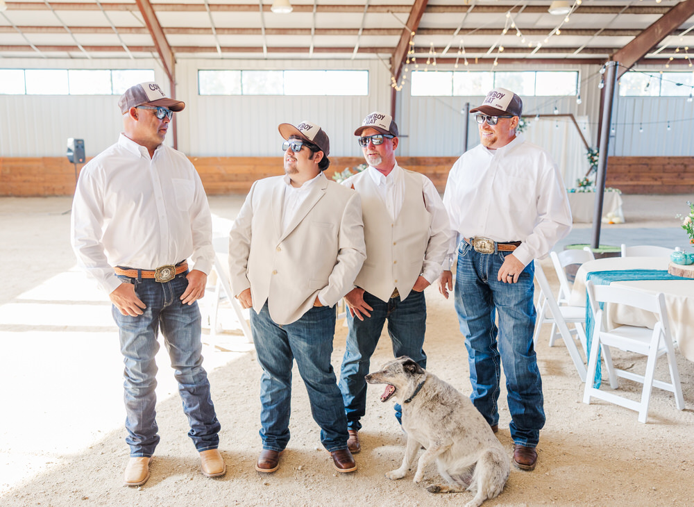 Groom and Groomsmen laughing at each other at 7th Canyon Ranch 