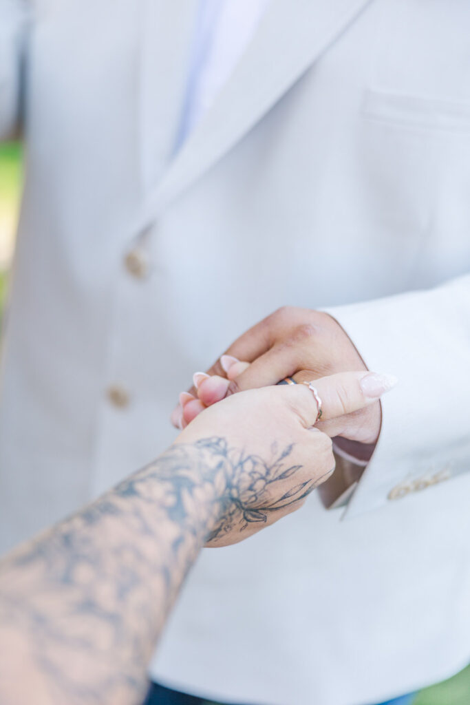 Bride and Groom holding each others hand at 7th canyon ranch 