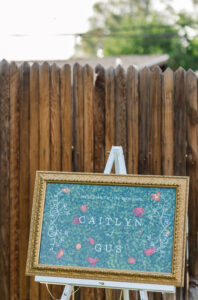 a bride and groom sign 