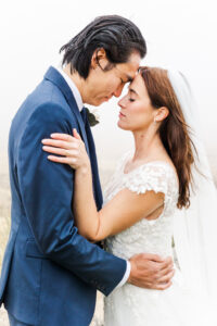 Bride and Groom touching heads
