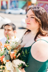 Maid of honor smiling at Bride getting married at the Elko Courthouse