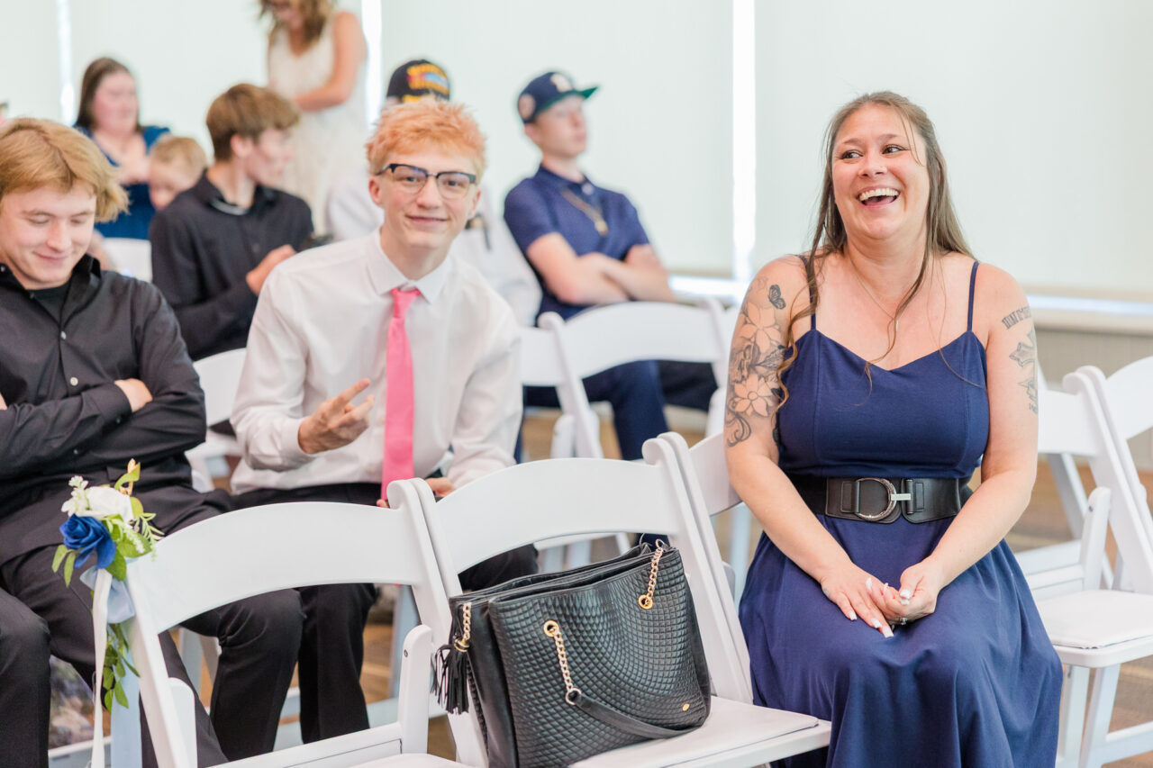 mother of bride laughing