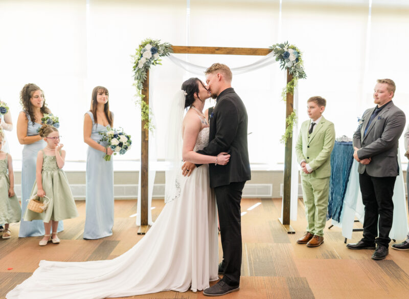 bride and groom kissing