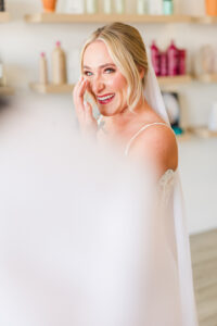 Surprise tears from a bride after seeing her father, before heading to her Wedding Venue in Elko Nevada, the Basque House. 