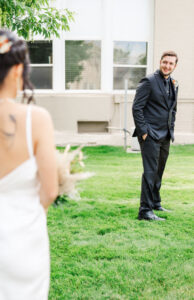 groom seeing bride for my wedding portfolio 