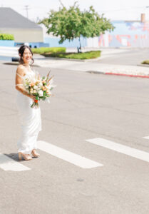 bride walking to courthouse 