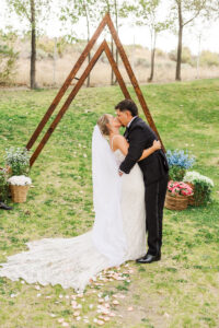 bride and groom kissing