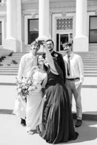 friends take a selfie at the Elko Courthouse Wedding